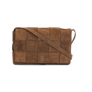 ISADORA Fango Made In Italy Suede Woven Flat Crossbody